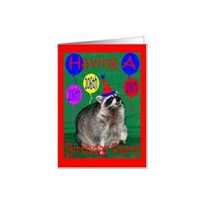  Invitation to 106th Birthday Party, Raccoon with party hat 
