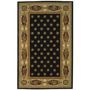   Tufted Ivory and Black Floral Wool Rug 8.00 x 8.00.