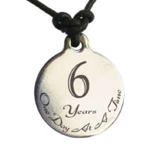  6 Year Sobriety Anniversary Medallion Leather Necklace 