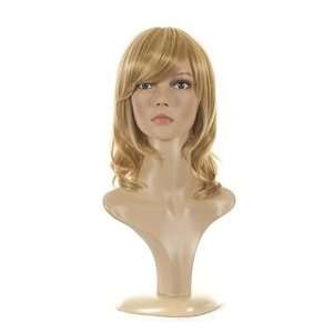  Blonde Mix Mid Length Wig  Soft Curled Bangs  Side Swept 