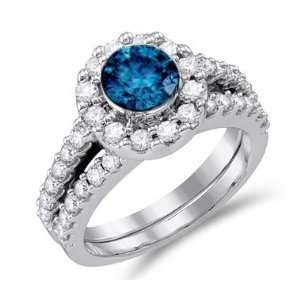  Blue Diamond Engagement Ring Wedding Band 14k White Gold 