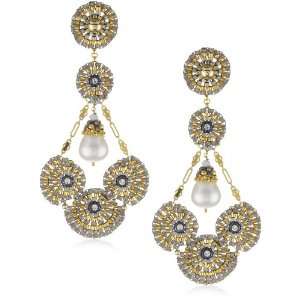 Miguel Ases Fresh Water Pearl 14k Gold Filled Cluster Circle Earrings