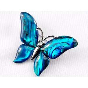 Small Watermarks Glossy Abalone Shell Winged Butterfly Silver Tone Pin 