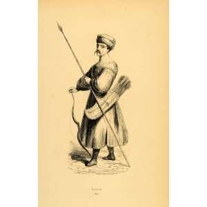  1843 Engraving Costume Kalmyk Man Bow Kalmykia Russian 