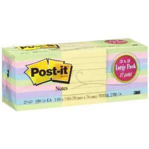  Post it Notes Large Pack 3x3in, Assorted Colors, 27/100ct 