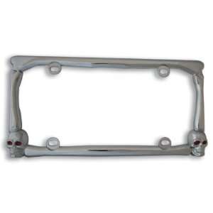    Chrome Skull License Plate Frame with red eyes Automotive