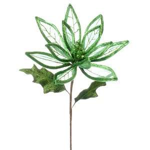  24 Christmas Brites Green Linear Sheer Poinsettia Flower 