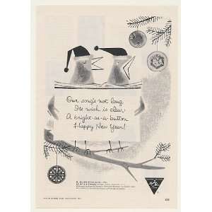  1955 Le Chic Buttons Bird Song Happy New Year Trade Print 