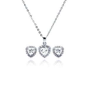  Nickel Free Sterling Silver Pendant & Earring Sets CZ Heart Set 