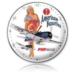  2 American Beauties Vintage Metal Clock Pin Up Girl F6F 