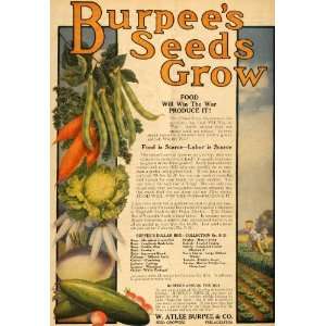   Ad W Atlee Burpee & Company Seeds Grow Vegetables   Original Print Ad