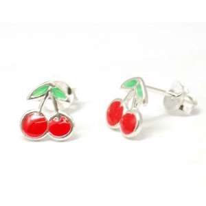  925 Silver Cherry Earrings by The Olivia Collection 