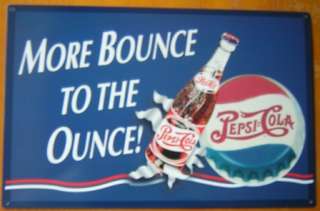 Pepsi Cola More Bounce Ounce Rec Room Retro Tin Sign  
