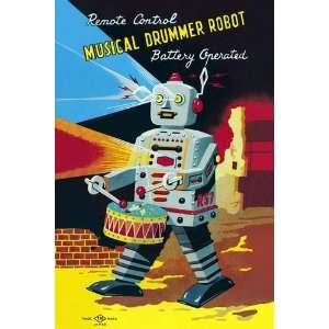  Musical Drummer Robot 1950 12 x 18 Poster