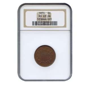 1870 United States Two Cent Coin MS63 BN NGC  Sports 