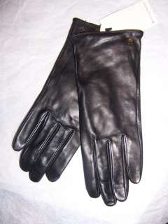 Etienne Aigner 100% Cashmere lined Gloves,Gold logo A  