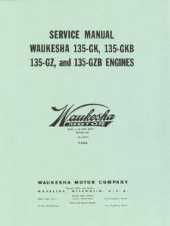 Waukesha 135 Engine Service Manual Motor GK GKB GZ GZB  