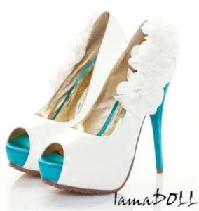 White Pep Toe Flower High Heel Platform Pumps Shoes #72  