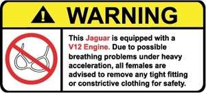 Jaguar V12 Engine No Bra warning sticker decal  
