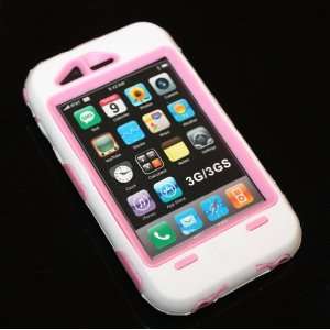  Iphone GENERIC Case 3G, 3GS   White Silicone Over Pink 