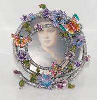 New Swarovski Crystal Round Butterfly Enamal Vintage Picture Frame 