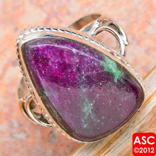 RUBY ZOISITE .925 SILVER RING SIZE 7 3/4  