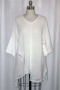   Lagenlook Ramie/Cotton FANCY HEM TUNIC Sweater OS XL 1X 2X WHITE 0192