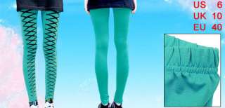 Black Lacing Pattern Green Stretchy Leggings for Lady M  
