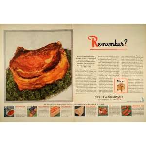 1944 Ad Swift Meats Pork Bacon Ham Beef Lamb Steak Frankfurters Meal 