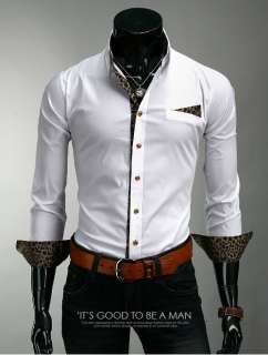 Fashion Stylish Mens Slim Fit Leopard Tops Casual Dress Shirts XS,S,M 