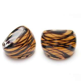 Orange Murano Black Stripes Glass Fashion Ring  