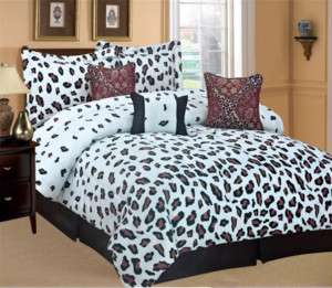 7PCs Zambia Snow Leopard Animal Comforter Set BLUE KING  