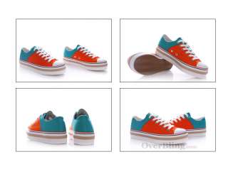 X11030 New Womens Canvas Low Rise Two tone High Heel Platform Sneakers 