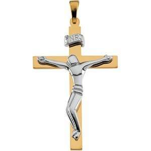    14k Two Tone Crucifix Pendant 34.5x23.5mm   JewelryWeb Jewelry