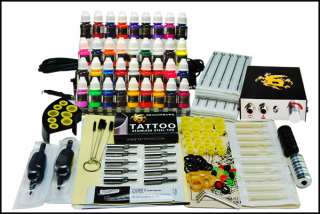 Tattoo Kit 3 Copper Machines Power Needle 40 Color D124  