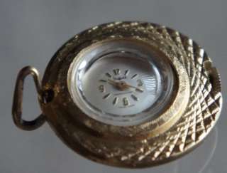 Vintage Gold Tone Sheffield Wind Up Watch Pendant, Silver Tone Face 
