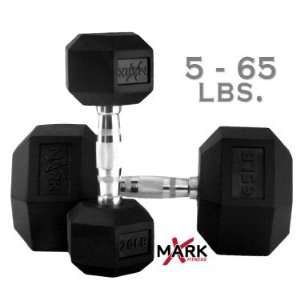  XMark Rubber Hex Gym Dumbbell Set 5 lb.   65 lb.   Light 