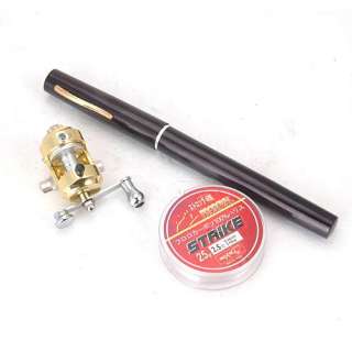 Mini Pocket Pen Fishing Rod + Golden Reel + Line NEW  