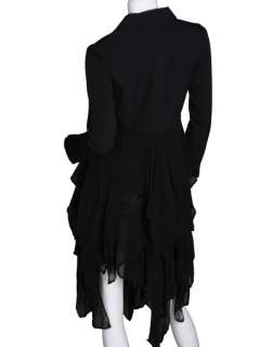   DESIGN IRREGULAR CHIFFON HEM SUIT DRESS STYLE COAT BLACK WF 1481