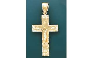 14K YELLOW Gold D CUT Crucifix INRI Cross Pendant Charm  