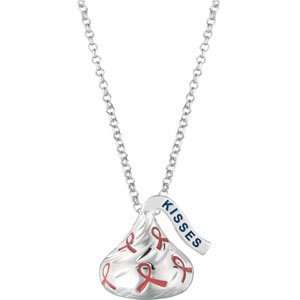   Silver 15.50X17.70 MM Hersheys Kiss Breast Cancer Awareness Necklace