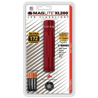 Maglite XL 200 LED High Power 172 Lumens Flashlight 5 Modes  RED 