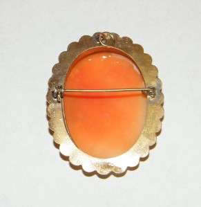 VINTAGE CARVED SHELL CAMEO PIN   BROOCH   PENDANT   800 SILVER  