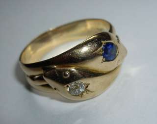 Victorian 18ct 18k Gold Diamond Sapphire Snake Ring  