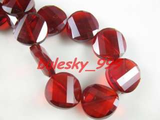 20pcs Faceted Glass Crystal Tile Bead 18mm Red  