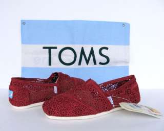 Women TOMS Classic RED Morocco CROCHET Shoes 9.5 Morocco Lace Burgundy 