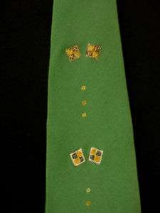 VINTAGE 1950S 1960S SILK GREEN TIE WITH SQUARE DESIGN  