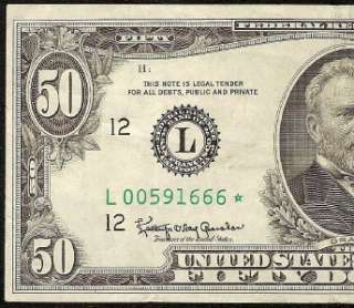 1963 A $50 DOLLAR BILL STAR FEDERAL RESERVE NOTE SAN FRANCISCO Fr 2113 