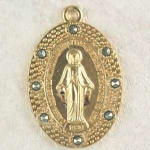   marcasite Stones St. Mary Mother of God with 18 Gold Plated Chain