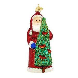  Santa with Tree and Birds Glass Ornament
